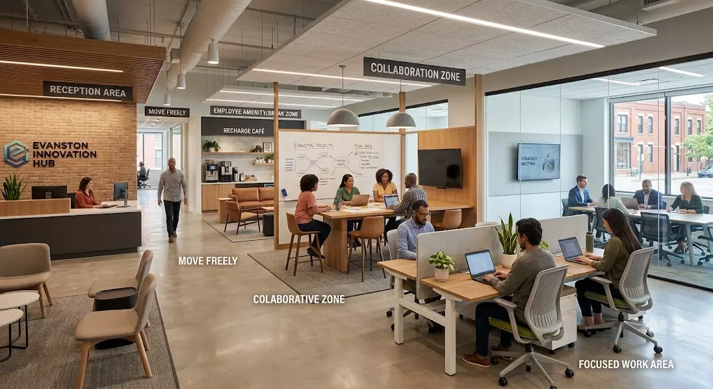 How can you create an effective workplace design in Evanston?