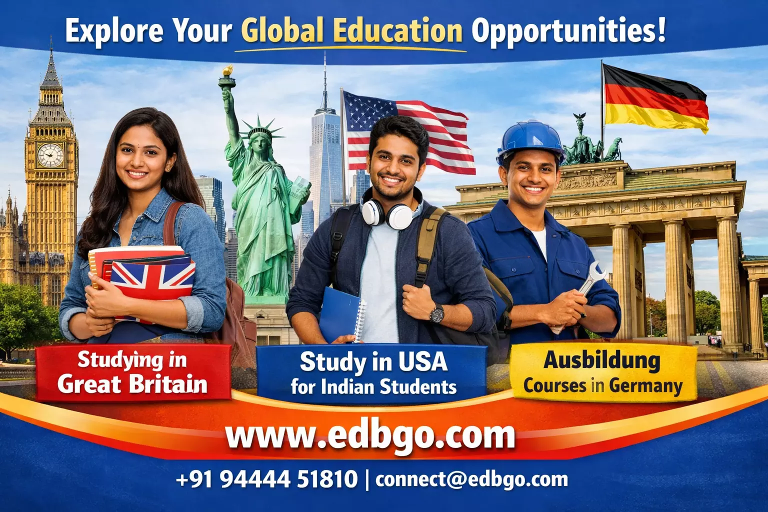 Studying in Great Britain,  USA for Indian Students & Ausbildung Courses in Germany with EDBGO