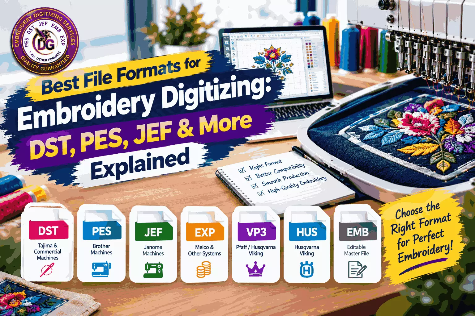 Best File Formats for Embroidery Digitizing: DST, PES, JEF & More Explained