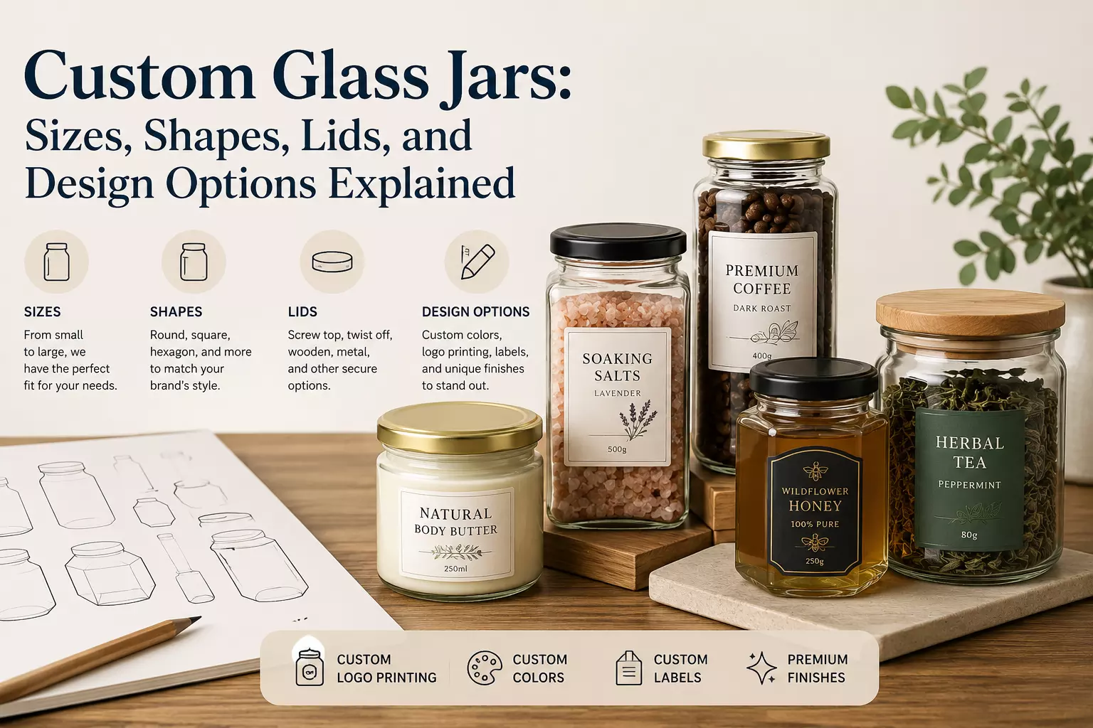 Custom Glass Jars: Sizes, Shapes, Lids, and Design Options Explained