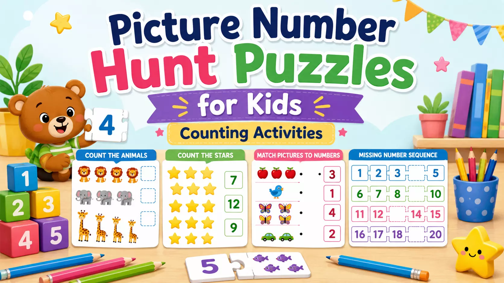Picture Number Hunt Puzzles for Kids | Counting Activities