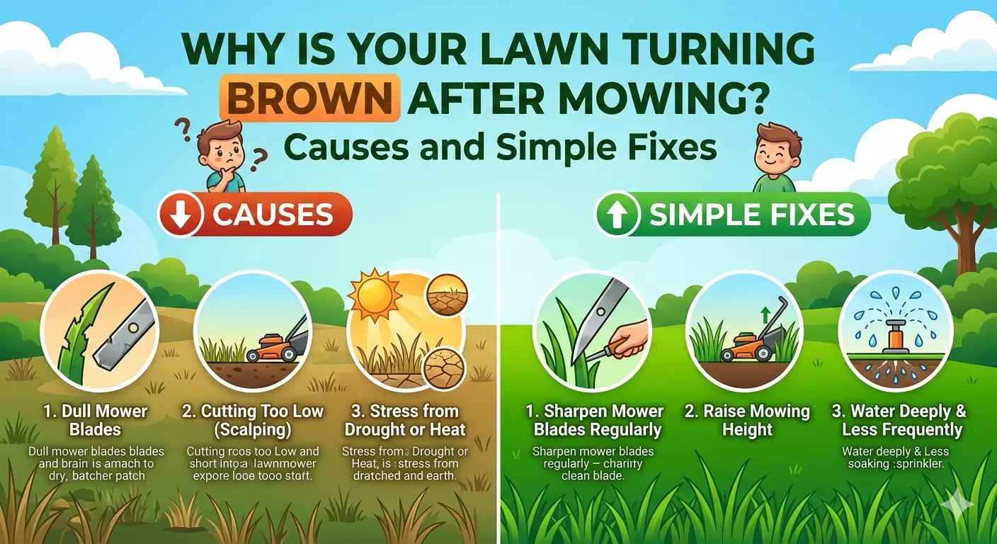 Why Is Your Lawn Turning Brown After Mowing? Causes and Simple Fixes