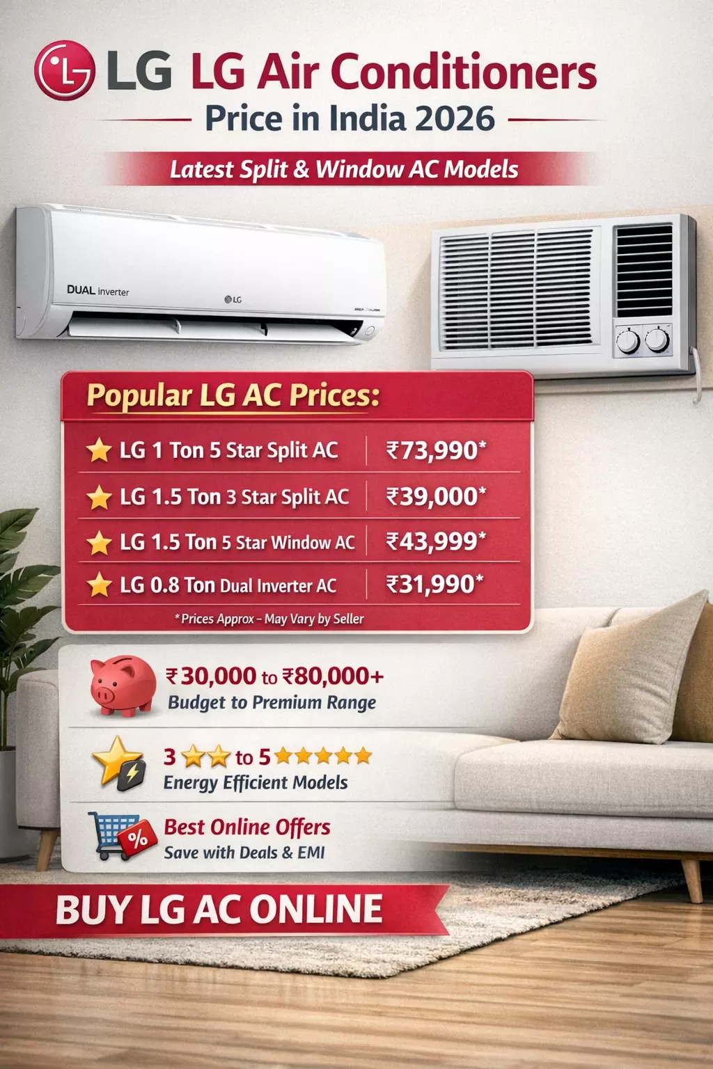 LG Air Conditioners Price in India – Buy LG AC Online | Latest LG Smart & Mini AC Models