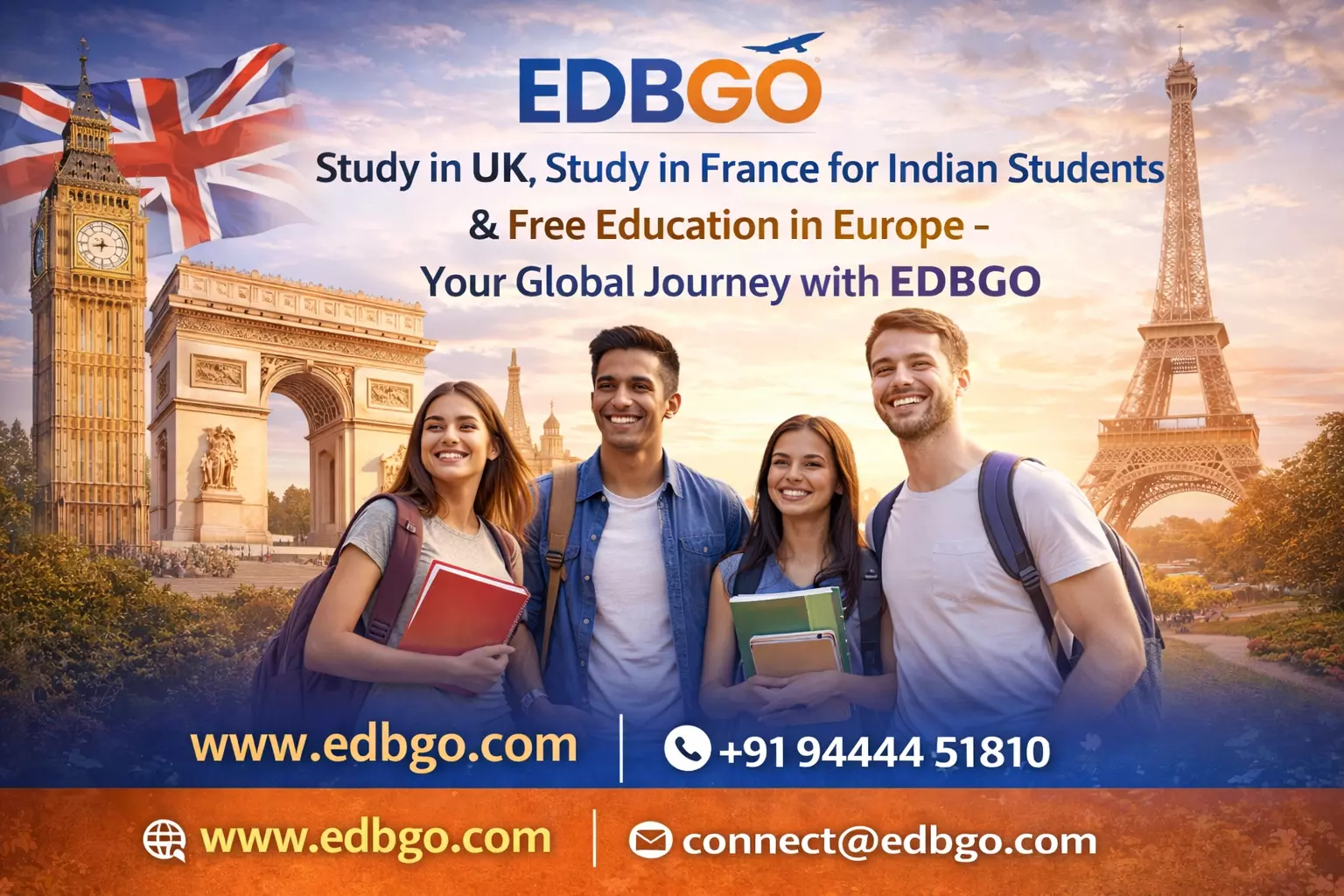 Study in UK, Study in France for Indian Students &  Europe with EDBGO