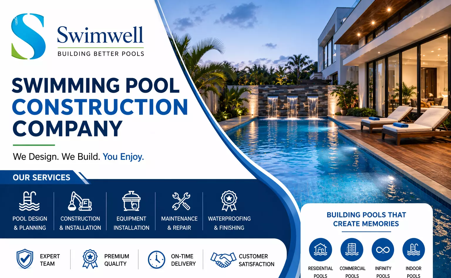 What services does a swimming pool construction company provide?