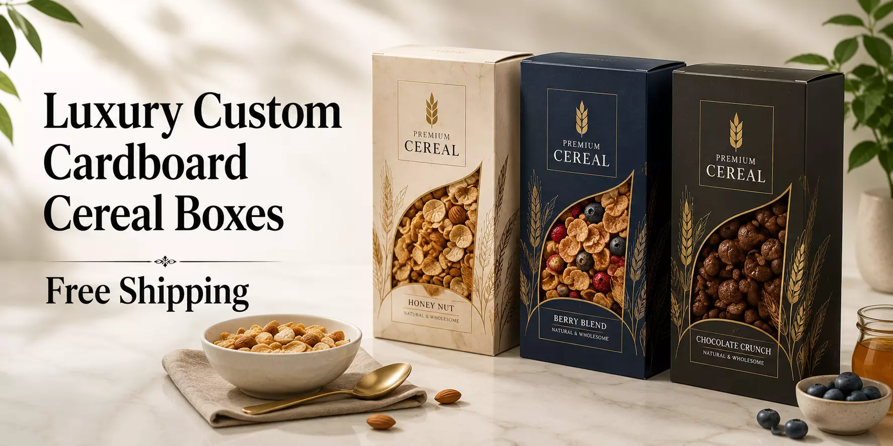 Luxury Custom Cardboard Cereal Boxes | Free Shipping
