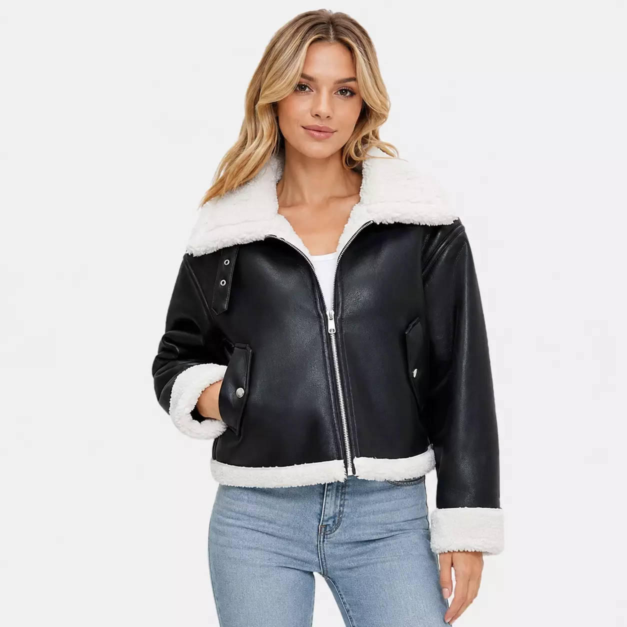 Leather Bomber Jacket Women | Faux Fur Lined Winter Faux Leather Bomber Jacket