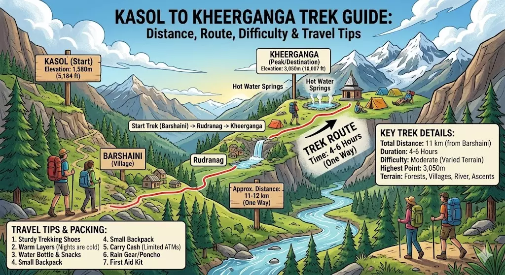 Kasol to Kheerganga Trek Guide: Distance, Route, Difficulty & Travel Tips