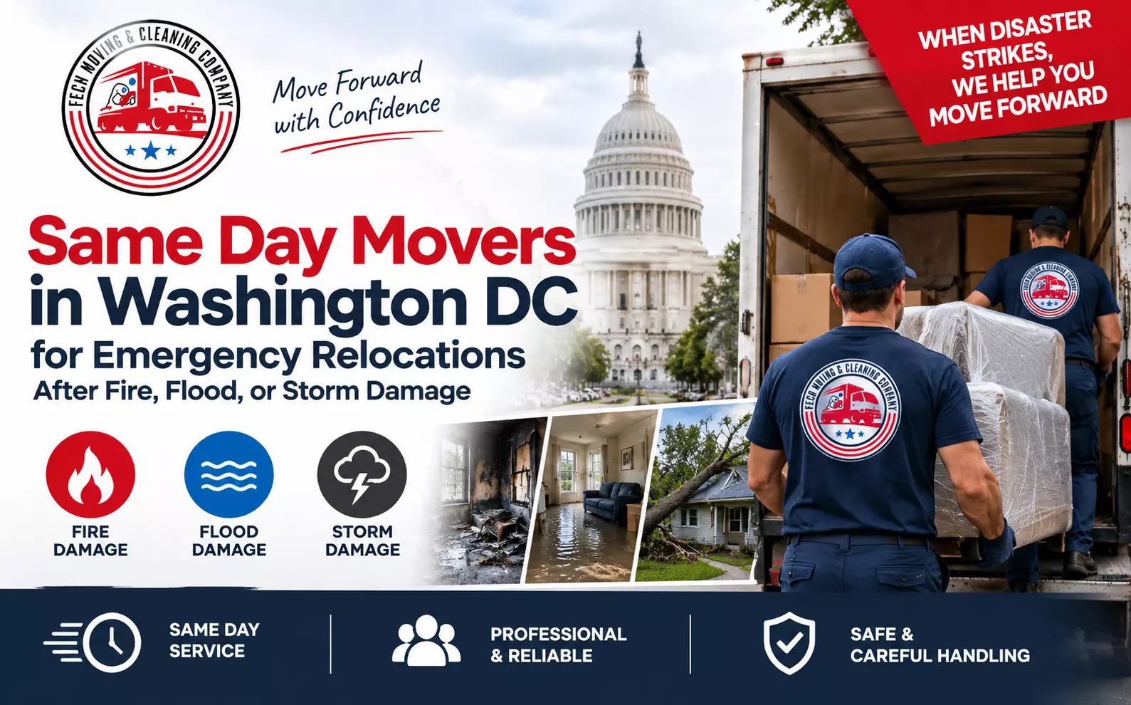 Same Day Movers in Washington DC for Emergency Relocations After Fire, Flood, or Storm Damage