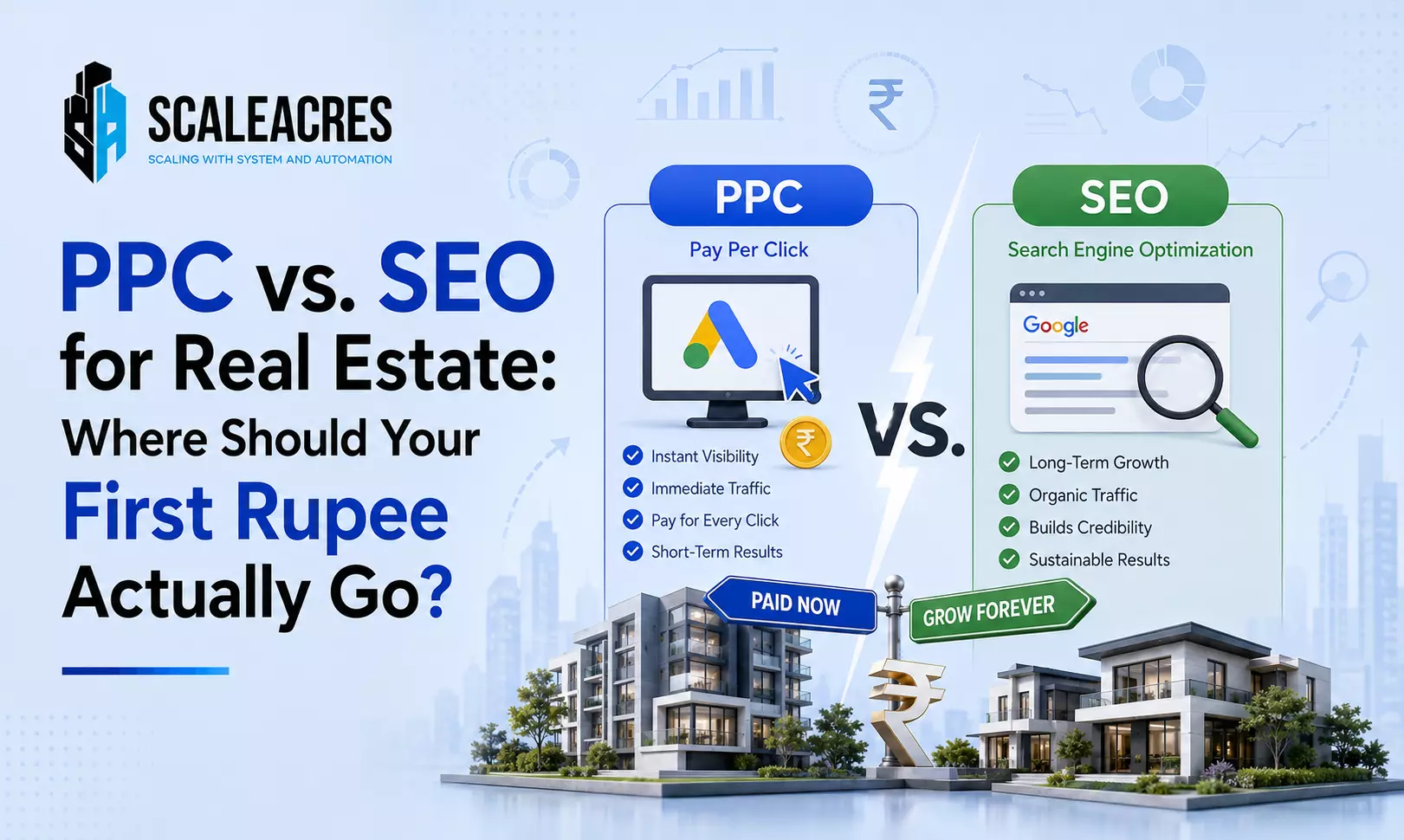PPC vs. SEO for Real Estate: Where Should Your First Rupee Actually Go?