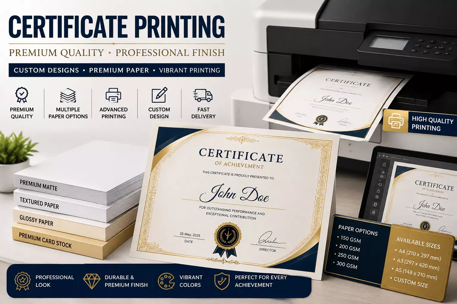 Certificate Printing Guide: Paper, Size, GSM, Cost and Online Printing